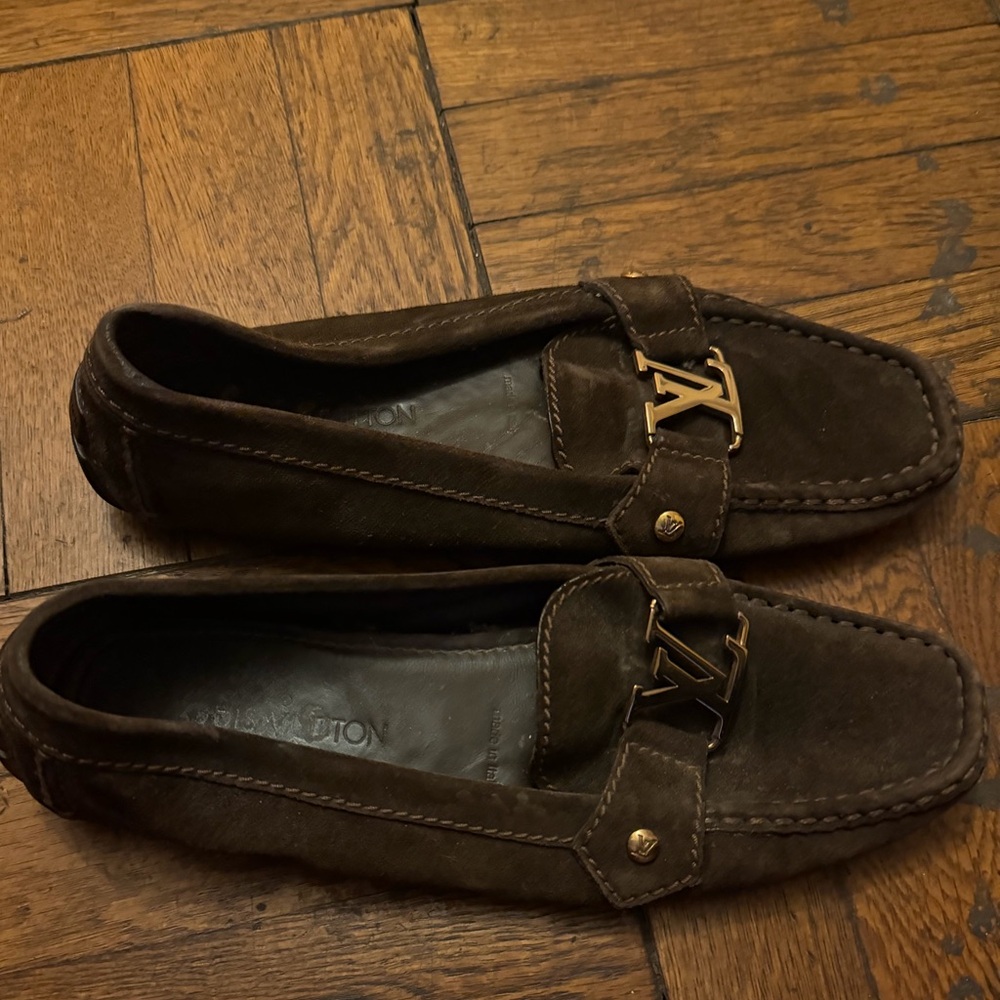Authentic Louis Vuitton Dark Brown Women’s Suede Monte Carlo Loafers sz 38.5